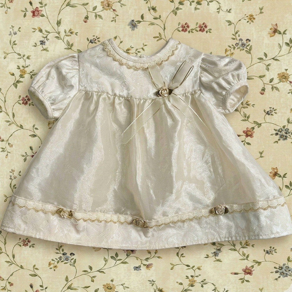 Vintage‎ Rose Cottage Baptism Baby Dress 0-3M Cream Ivory Easter